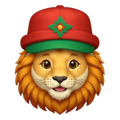 Cute lion emoji face wearing a hat with same flag morocco sticker