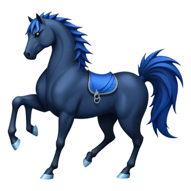 Ninja water horse, black horse body, dark blue watery accents, sharp spikes along mane and tail, fierce warrior pose sticker