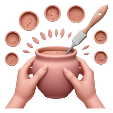 hands using pottery tools to add texture to pink clay, showing various texture tools creating patterns sticker