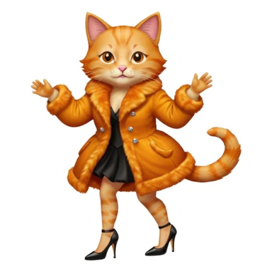 a dancing ginger cat in fur coat and high heels sticker