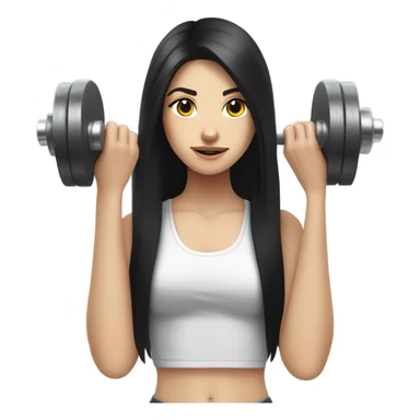 Pale girl with long black hair lifting weights sticker