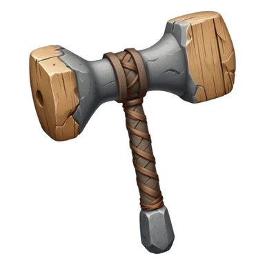 primitive stone hammer, rough stone, tied to stick sticker