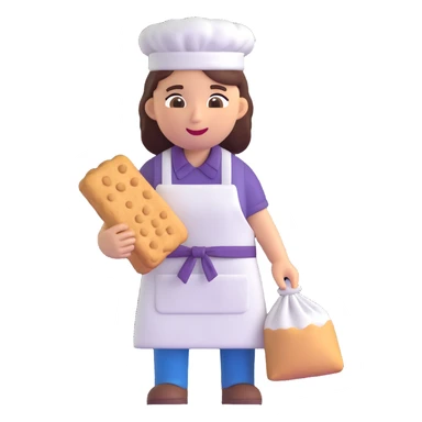 cookie factory worker emoji, with apron, carrying a bag of flour sticker