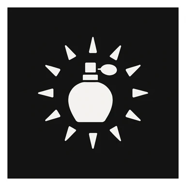 white Vector minimalistic and elegant icon of sun shaped perfume black solid background, filled inside (inspire this refrence icon),  sticker