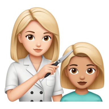 beauty salon instructor teaching a student how to cut hair sticker