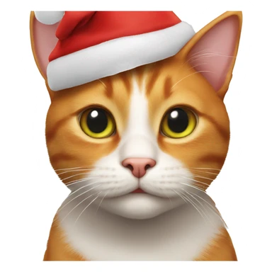 a ginger cat with cute eyes and very big ears with a christmas hat sticker