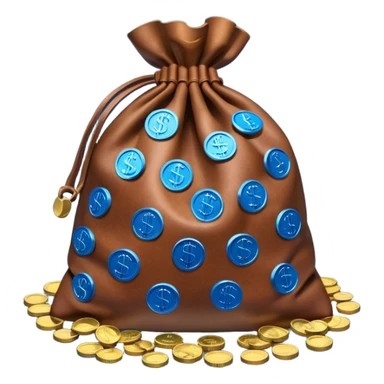 brown money bag of blue coins sticker
