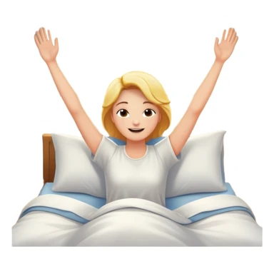 person waking up in bed, stretching with sunlight coming through the window, cheerful and fresh sticker