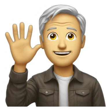 a man waves hello, bitcoin in his eyes sticker