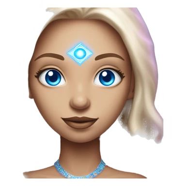 magical diva with thin pink andromedan skin long hair and blue eyes glowing third eye sticker