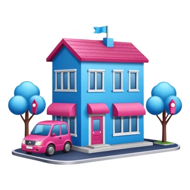 The building houses the Ozon order pickup point in its signature blue (digital blue) and raspberry colors. sticker