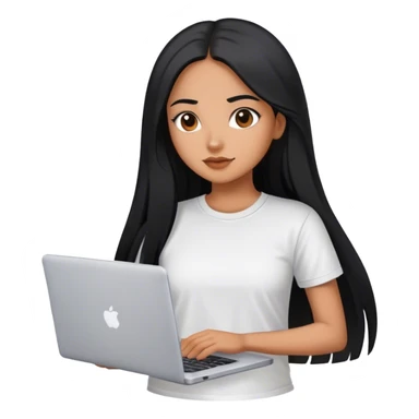 beautiful girl, with long straight black hair, mexican, brown skin, with laptop, with white tee, she stand up sticker