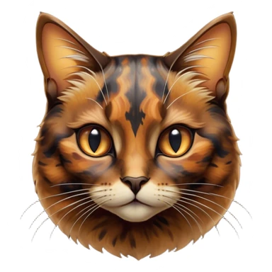 Cinematic Noble Tortoiseshell Cat Portrait Emoji, Poised and dignified, showcasing a luxurious, mottled fur of rich browns and blacks, with elegantly arched whiskers and a determined yet gentle expression, simplified yet meticulously detailed, glowing with a subtle, regal radiance, high shine, embodying quiet nobility and refined charm, soft glowing outline, capturing the essence of a sophisticated tortoiseshell cat exuding quiet authority! sticker