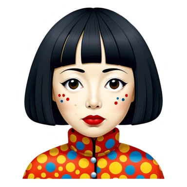 Yayoi Kusama – Cinematic Realistic Portrait of old Japanese artist Yayoi Kusama, depicted as an avant-garde artist with an eccentric, captivating expression surrounded by her iconic polka dot patterns, rendered with vivid textures and imaginative lighting that evokes her unique, surreal creative world. sticker