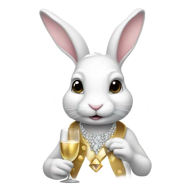 white rabbit wearing diamonds drinking champagne  sticker