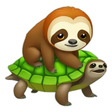 red haired sloth sitting on a green turtle who is walking  sticker