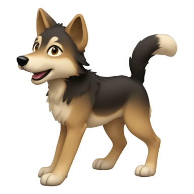 4 legs a light brown puppy-like wolf with black hair on its ears is walking sticker