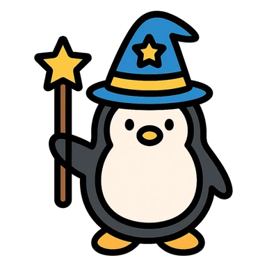 color outline icon of a penguin wizard sticker