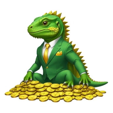 capitalist iguana in suit lying on coins sticker