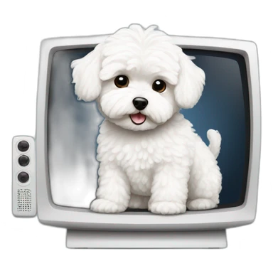 white maltipoo watching tv sticker