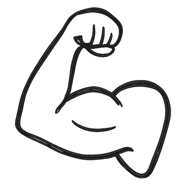 a strong bicep flexing, black icon, no fill, bold outline, minimalistic sticker