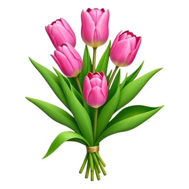 bouquet pink Tulip, luxuriant, stem, leaf, bud sticker