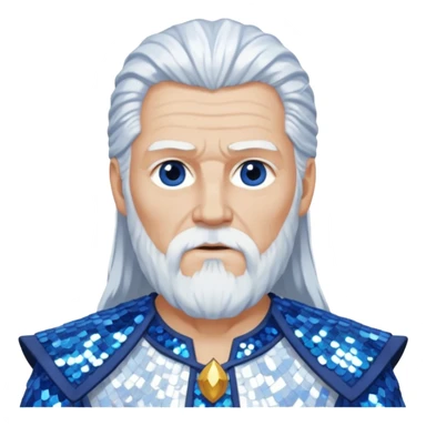 Odin, God of Wisdom from Gods and Goddesses with long white hair, blue and white sequin outfit sticker