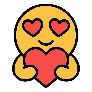 in love emoji, holding a heart, modern icon style sticker