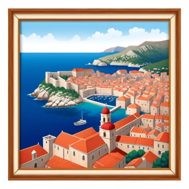 Dubrovnik – Cinematic Realistic Dubrovnik, depicted as a stunning coastal city with red-tiled roofs and ancient stone walls, set against the deep blue Adriatic Sea under warm Mediterranean light, rendered with rich textures that capture its enchanting beauty. sticker