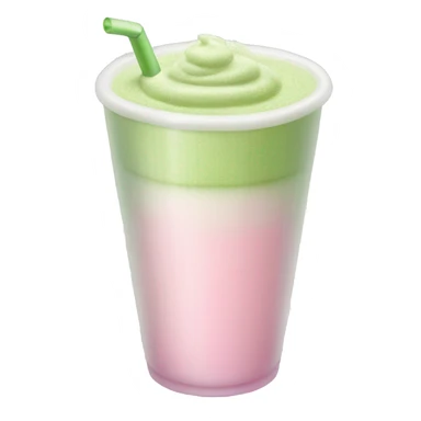 Clear long cup, no handle, with light pink drink, matcha foam sticker