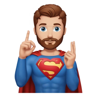 Adult Superman with blue eyes redish brownish hair and full scruffy beard making a heart with his fingers sticker