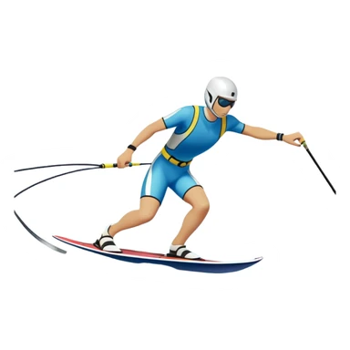humanless icon showing water skis on the surface of the water, with ski ropes trailing behind. In the background, a boat fades into the distance, leaving a wake. The focus is on the skis gliding across the water. Transparent background highlights the thrill and speed of water skiing. sticker