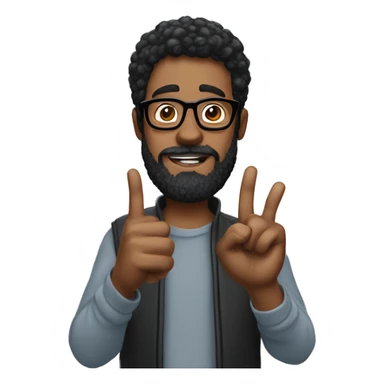 blck haired man with beard and glasses doing finger hearts sticker