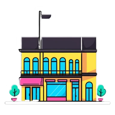 three beauty salon buildings connected by lines sticker