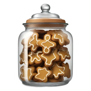 Realistic rococo glass cookie jar with lid full of gingerbread cookies isolated.  sticker