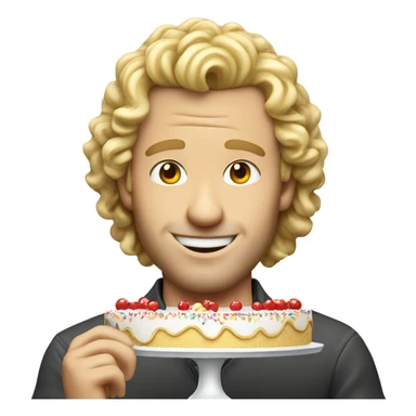  Blonde curly mullet white man standing over a birthday cake sticker