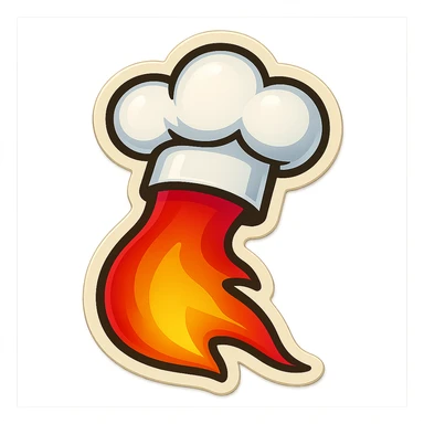 chef's hat pumping with a trail of fire emoji, playful, flame red gradient, hat is white, vibrant, flame matching style reference file sticker
