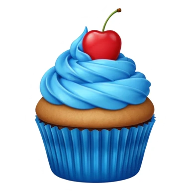 cupcake with blue frosting and a cherry on top sticker