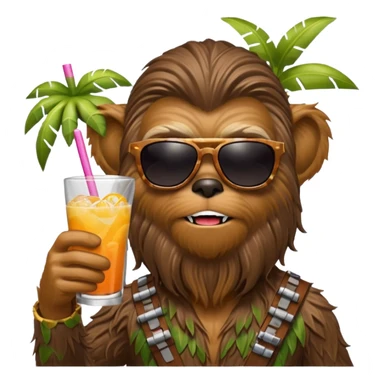 a wookiee wearing sunglasses drinking a tropical drink sticker