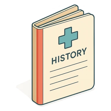 first page of medical history folder with red stripe on the side, 2D isometric style, clean outlines, highly detailed drawing, shadows and highlights, soft lighting, transparent background sticker