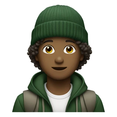 boy with curly hair and dark green sage beanie sticker