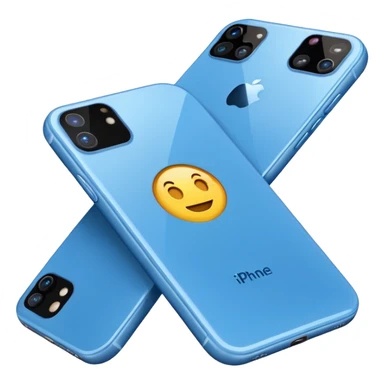 blue iPhone 16 with two cameras, emoji style, angled view sticker