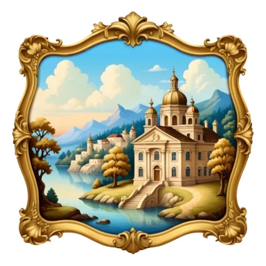 highly detailed vintage rococo scenic painting sticker