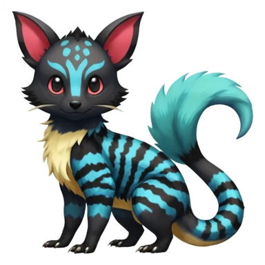 Rare exotic cute epic aesthetic colorful Salandit-Eevee-Civet-species-Fakemon-hybrid-creature, with markings, full body sticker