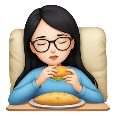 girl with straight black hair in different shapes (sleeping, eating, wearing glasses...) sticker
