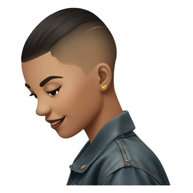 Joven con línea en la ceja, cabello liso color negro con corte Buzz cut sticker