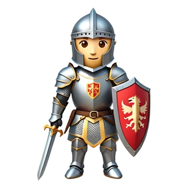 Clash of Clans aesthetic: Cinematic Playful Armored Knight Hero Emoji, rendered in a 3D vector-style similar to standard emojis with minimal shading and bold, simplified shapes. A compact, isometric warrior clad in gleaming plate armor with intricate heraldic details, softly glowing with a chivalrous medieval charm. Simplified yet unmistakably iconic, highly detailed and consistent, glowing with a soft radiant shine and high polish. Stylized with a touch of noble valor and a soft glowing outline, capturing the essence of a gallant knight ready for honorable battle with a friendly, playful manner! sticker