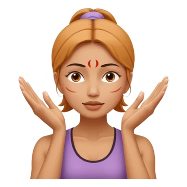Minimal emoji of a woman performing face yoga, both hands placed on the face, fingers pressing and lifting facial muscles, clear hand-on-face exercise movement, simple wellness icon style, no beauty or medical elements

 sticker