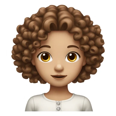 feminine girl, curly long brown hair, white skin, cute, brown dolly eyes sticker