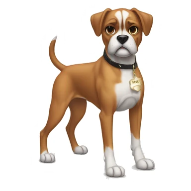 boxer dog with sharp cut ears and a name plaque in form of a bone in its collar that says MIKO sticker